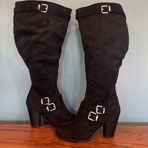 Torrid Wide Calf Knee Black Faux Suede  Buckled Knee Boots